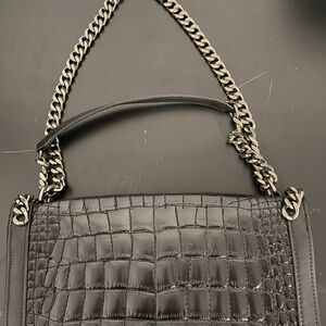 Zara Black Crocodile-Embossed Shoulder Bag